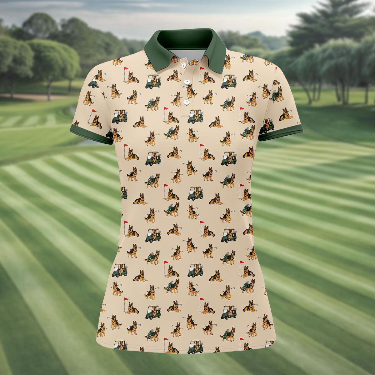 German Shepherd Golf Pattern Polo Shirt, Golf Shirts For Women, Women's Golf Apparel