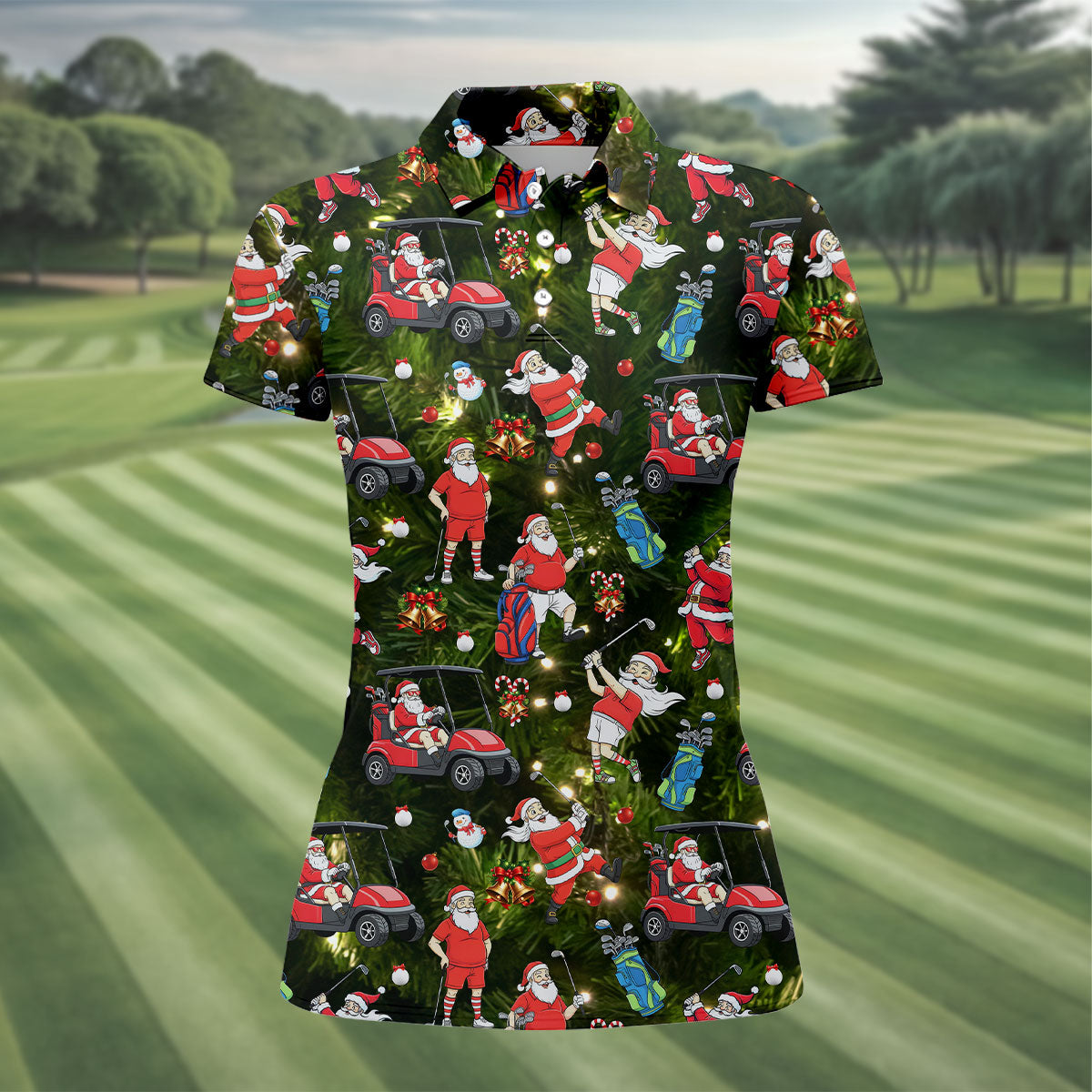 Funny Santa Claus Golf Pose Women's Golf Tops, Christmas Golf Shirt, Christmas Golf Gift
