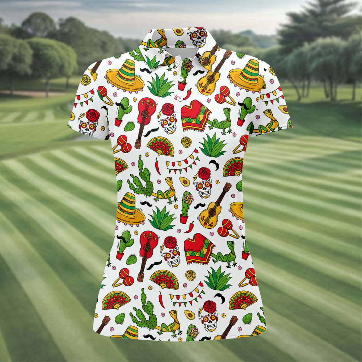 Mexican Instruments Funny Cacti Ladies Golf Tops, Cinco De Mayo Celebration Golf Shirt For Women