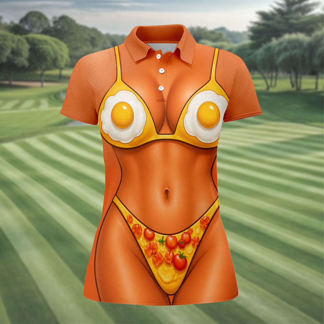 Funny Fried Egg Bikini Body Golf Shirt, Women’s Golf Polo, Ladies Golf Tops, Printed Golf Shirt
