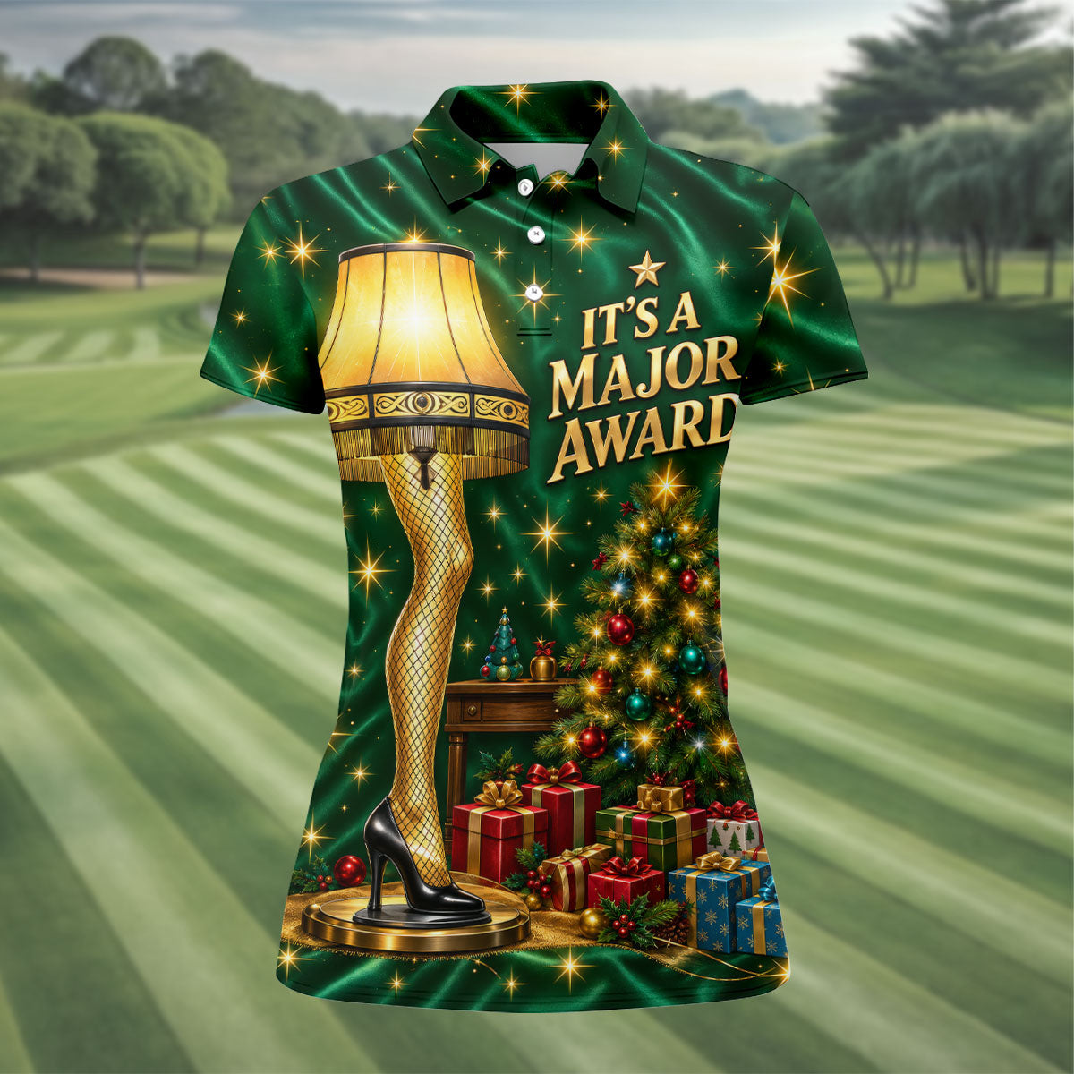 Major Award Leg Lamp Christmas Golf Polo Shirt, Women Golf Shirts, Christmas Golf Shirt