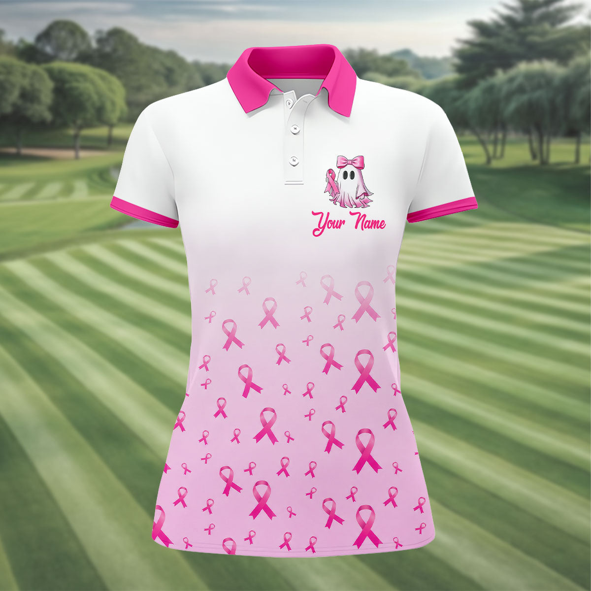 Personalized Breast Cancer Is Boo Sheet Ghost Shirt, Women’s Golf Polo, Ladies Golf Top