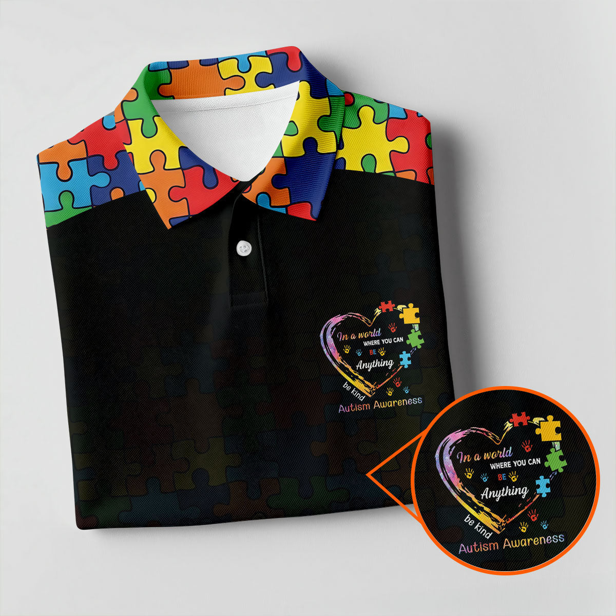 In A World Where You Can Be Anything Be Kind Autism Awareness Puzzle Pattern Black Fade Golf Shirt For Women