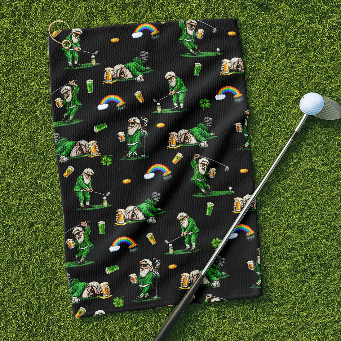 Black St. Patrick’s Day Leprechaun Golf Towel, Funny Golf Gift, Golf Accessories