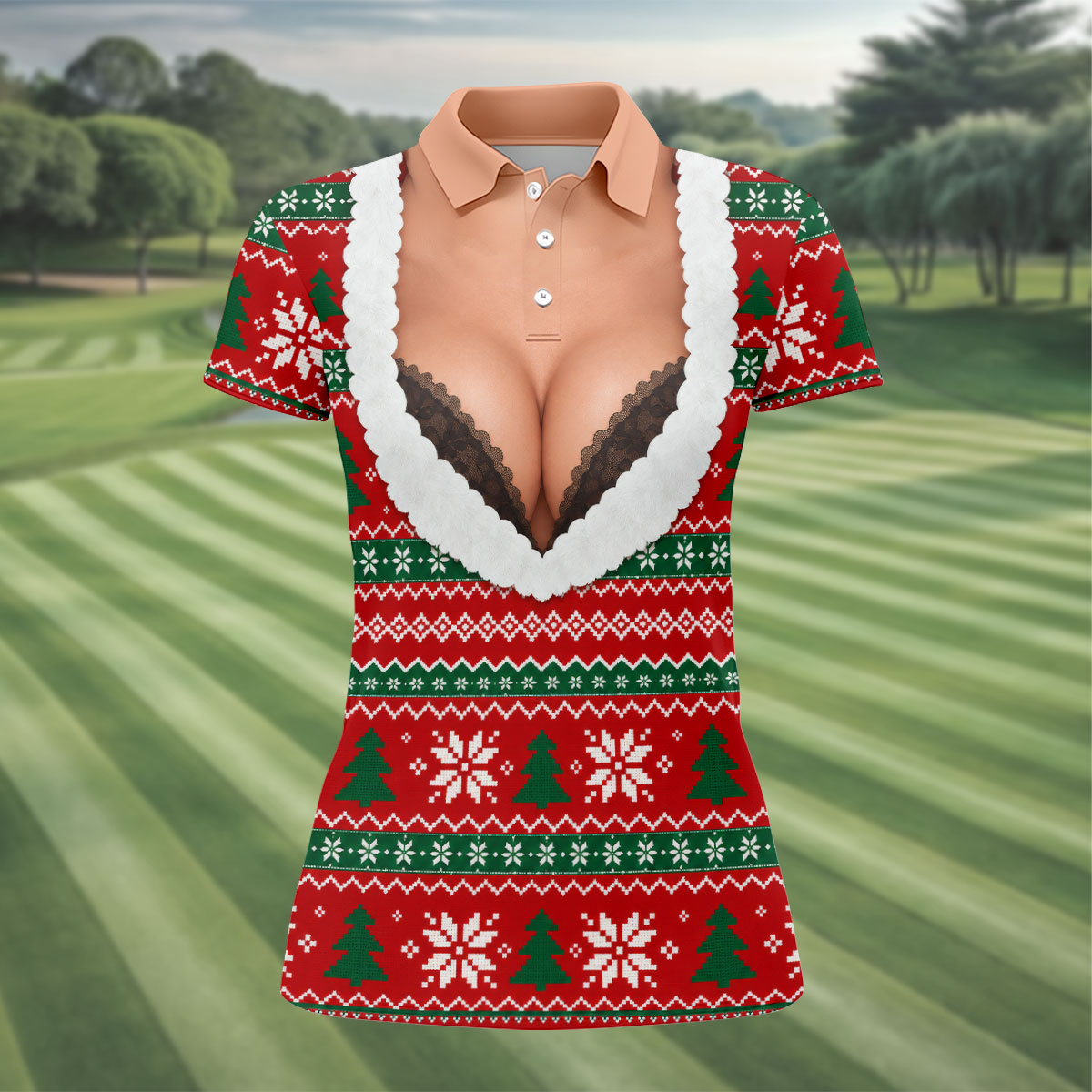 Funny Sexy Cleavage Christmas Golf Shirt, Golf Shirts For Women, Ladies Golf Shirts