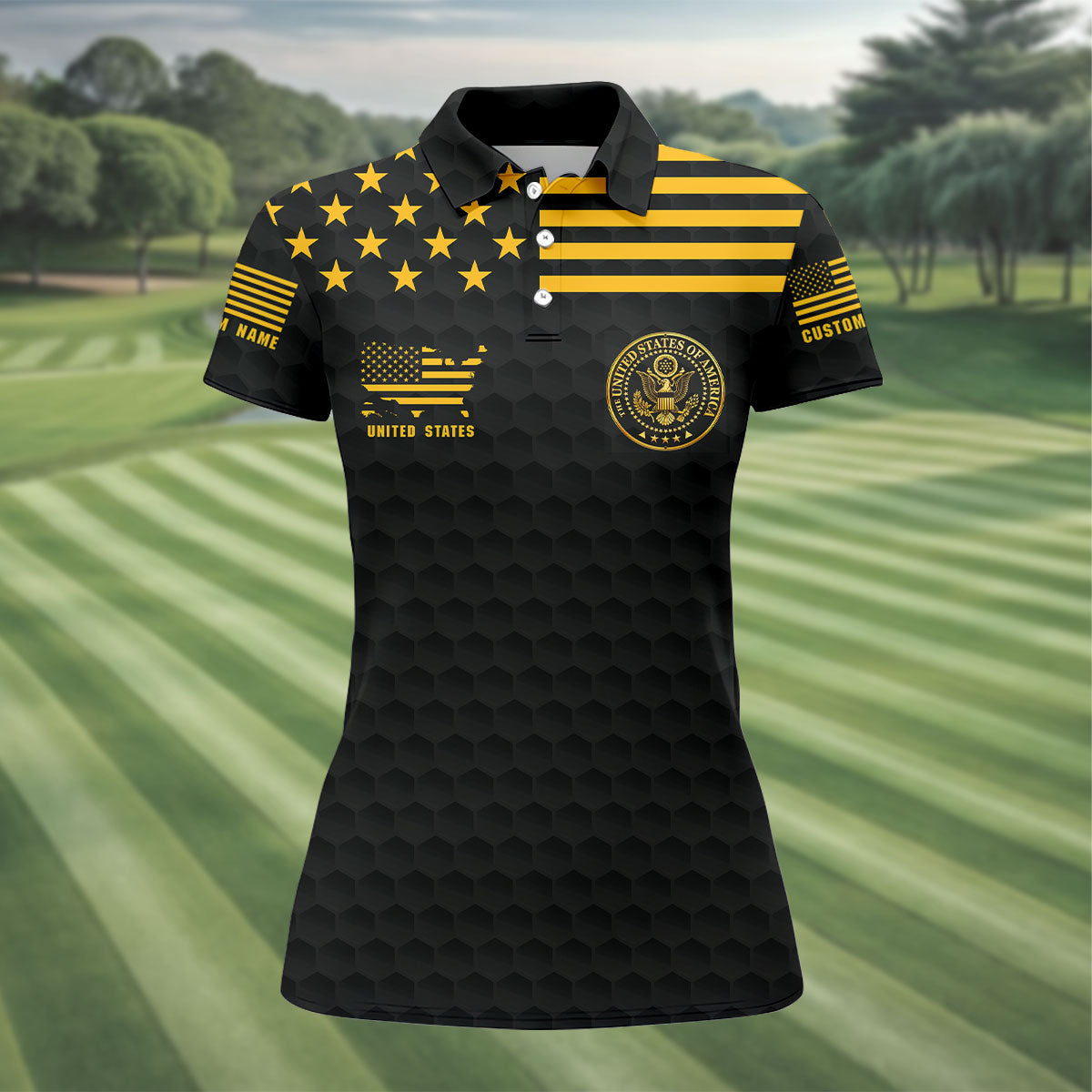 America 250th Anniversary Golf Ball Pattern Patriotic Golf Shirt, 4th Of July Golf Shirt For Women