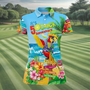 It's 5 O'Clock Somewhere Tropical Parrot Hawaiian Golf Shirt, Women's Golf Tops