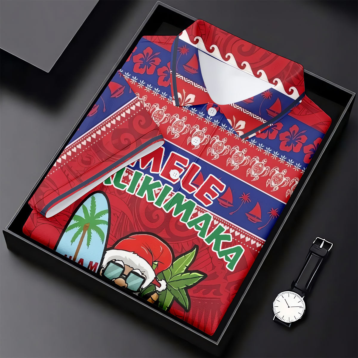 Guam Santa Mele Kalikimaka Christmas Golf Shirt, Women's Golf Tops, Hawaiian Golf Shirt, Golf Shirts For Women