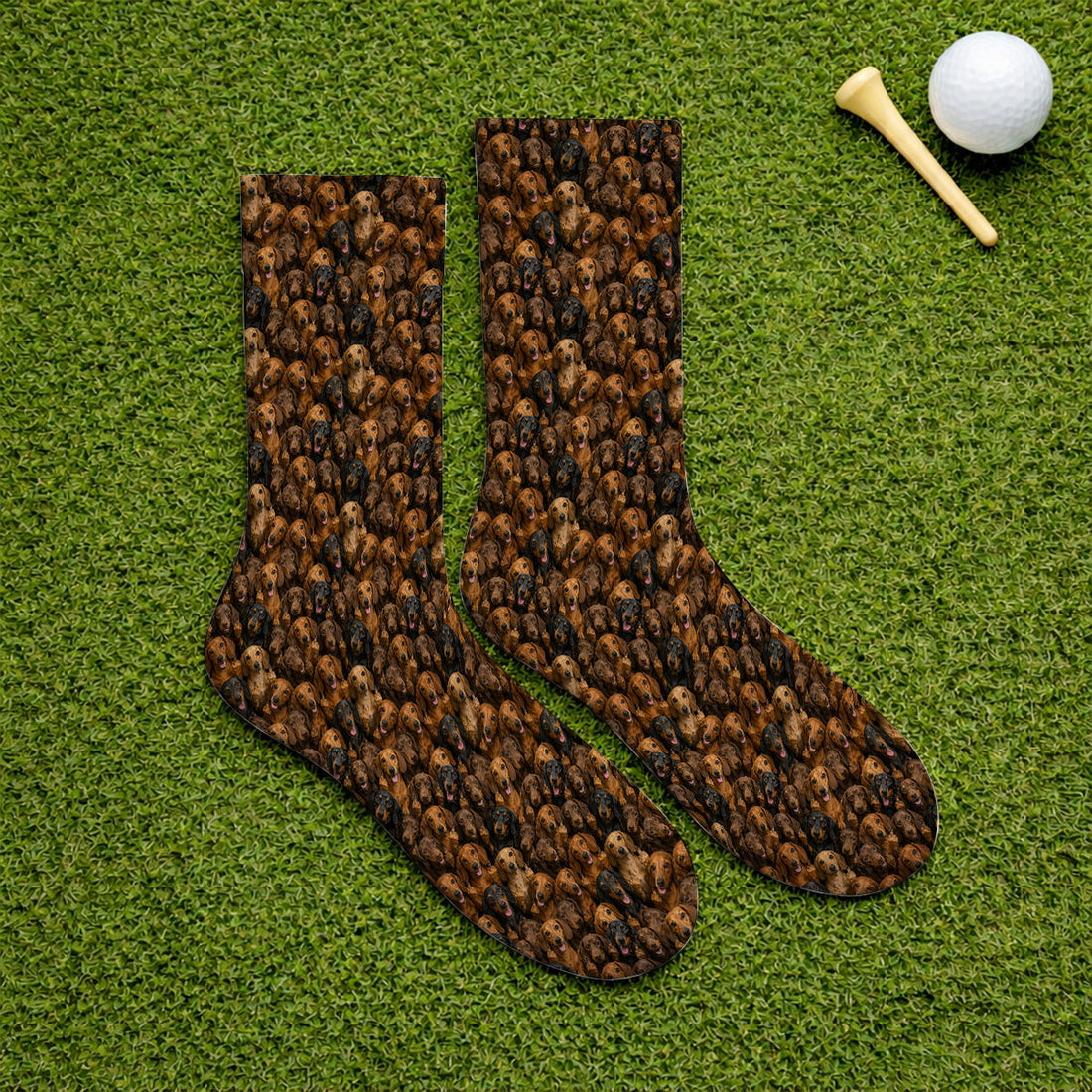 Funny Dachshund Golf Socks, Wiener Dog Pattern Golf Sock, Doxie Lover Gift For Golfer