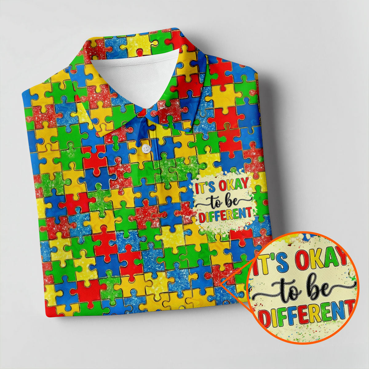 It's Okay To Be Different Colorful Puzzle Pattern Autism Awareness Men's Golf Shirt, Polo Shirts For Men