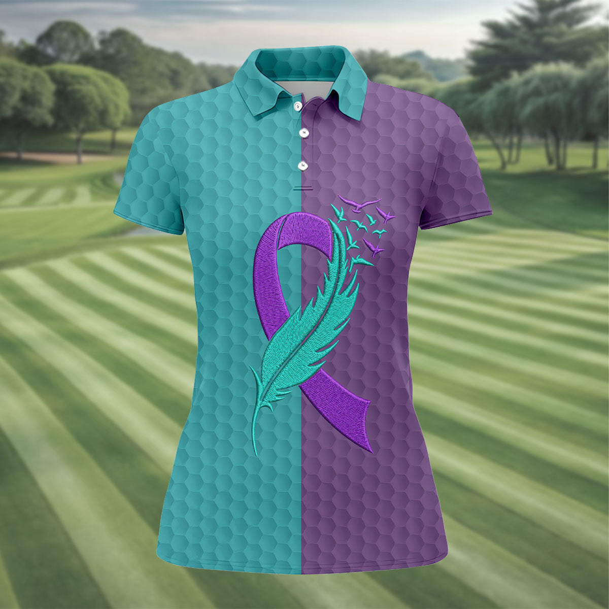 Suicide Prevention Ribbon Feather Birds Golf Polo Shirt, Women’s Golf Polo, Ladies Golf Tops