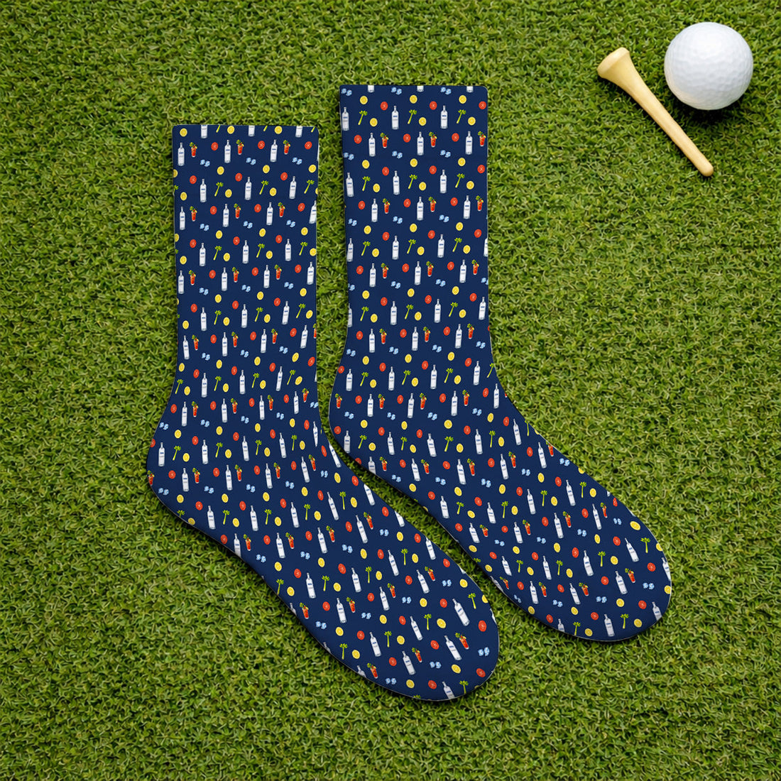 Bloody Mary Cocktail Golf Sock, Funny Golfer Drink Pattern Socks, Country Club Golf Apparel