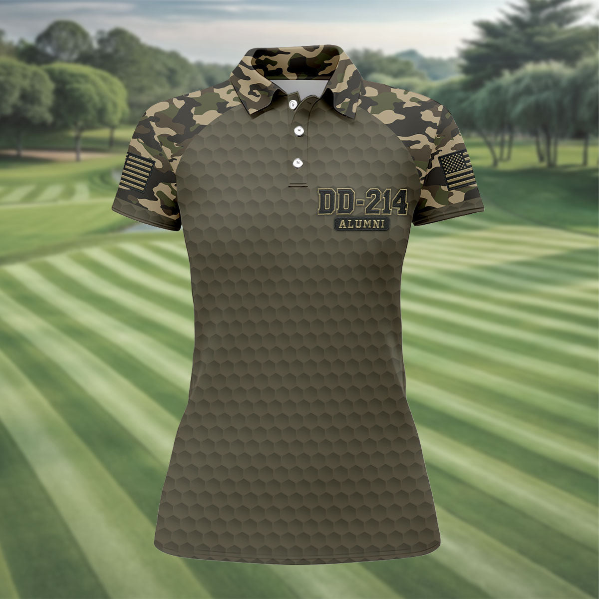 DD-214 Alumni Camo Golf Polo Shirt, Veterans Day Golf Shirt, Womens Golf Shirts