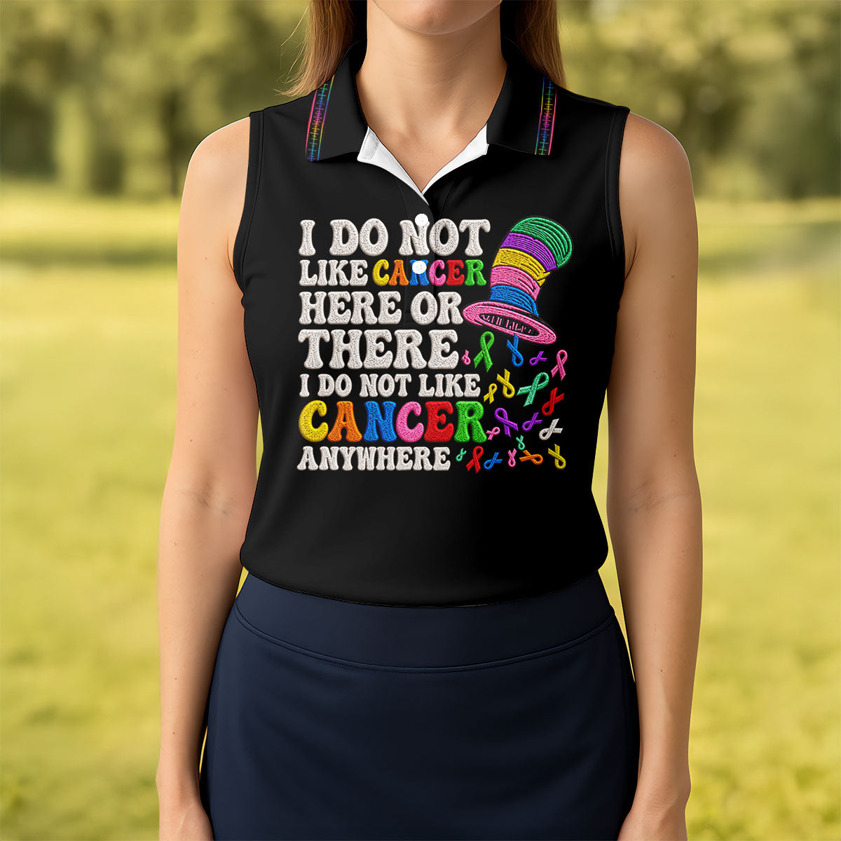 I Do Not Like Cancer Anywhere Awareness Polo Shirt, Women's Sleeveless Golf Shirt, Ladies Golf Top