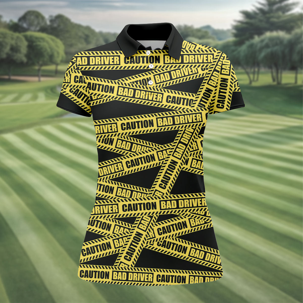 Funny Bad Driver Caution Tape Golf Polo Shirt, Golf Shirts For Women, Performance Golf Shirt