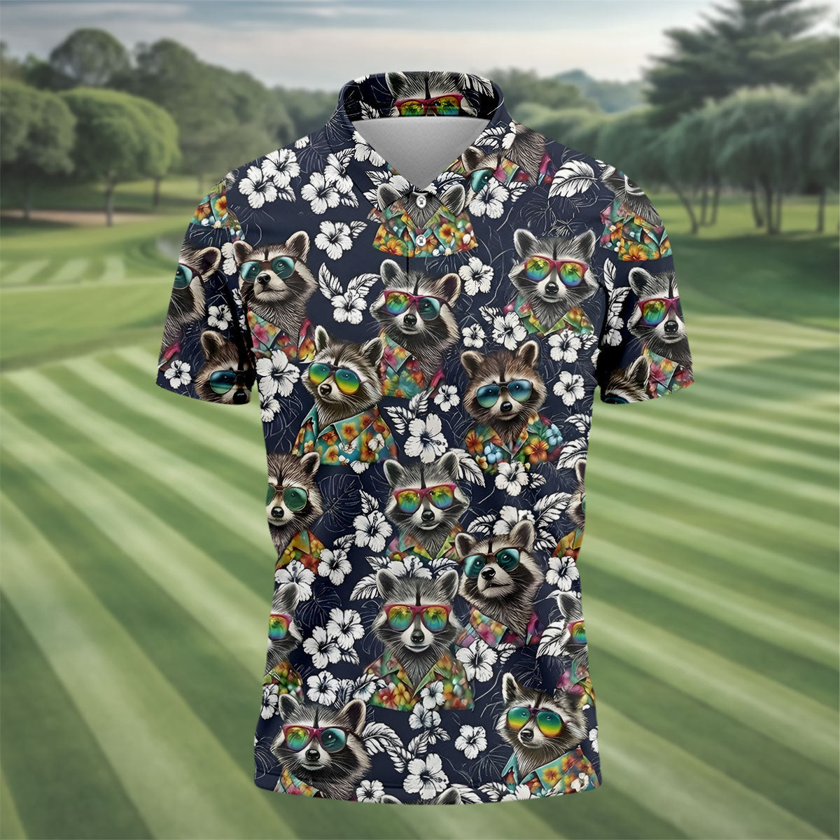 Raccoon Sunglasses Floral Tropical Hawaiian Shirt, Shirt For Men, Tropical Button Up Shirt