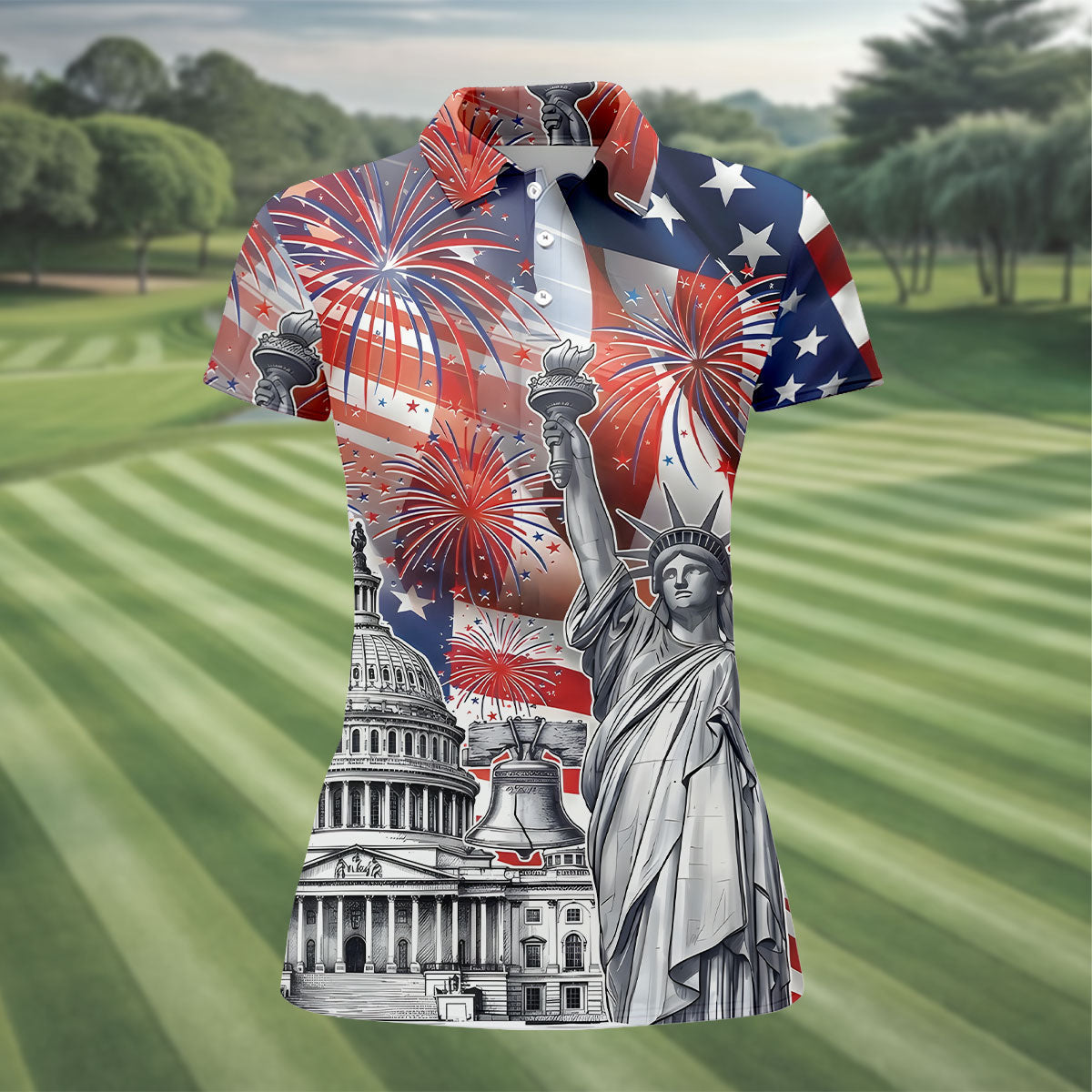 250 Years Of Freedom We The People US Flag Pattern Patriotic Golf Shirt, 4th Of July Golf Shirt For Women