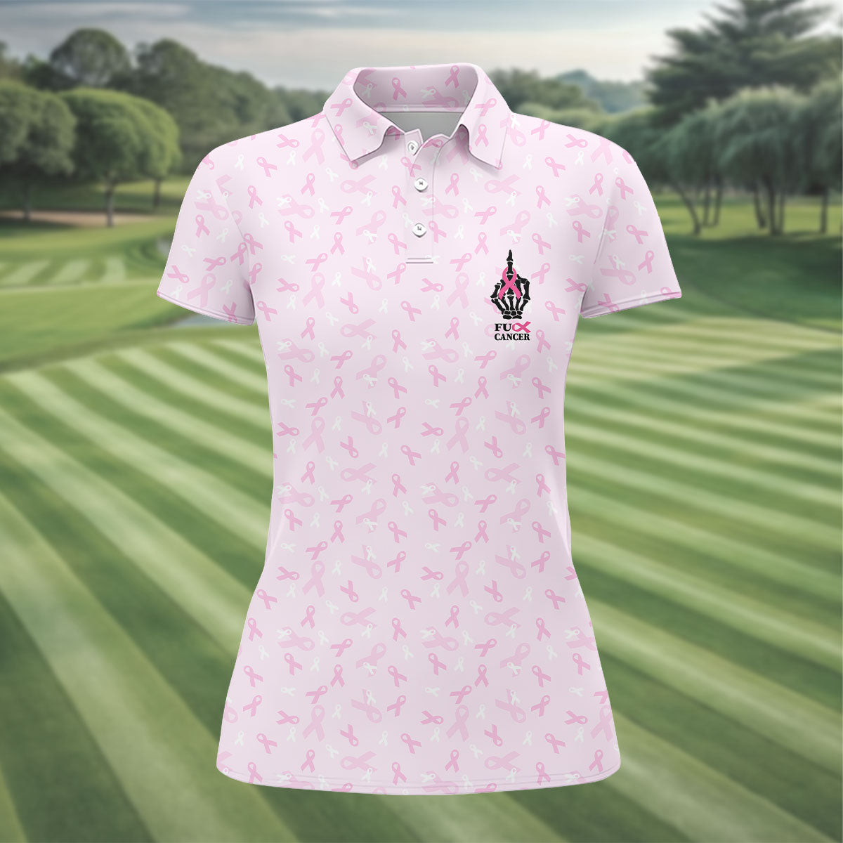 Fuck Cancer Skeleton Hand Breast Cancer Polo, Ladies Golf Shirts, Golf Tops For Women