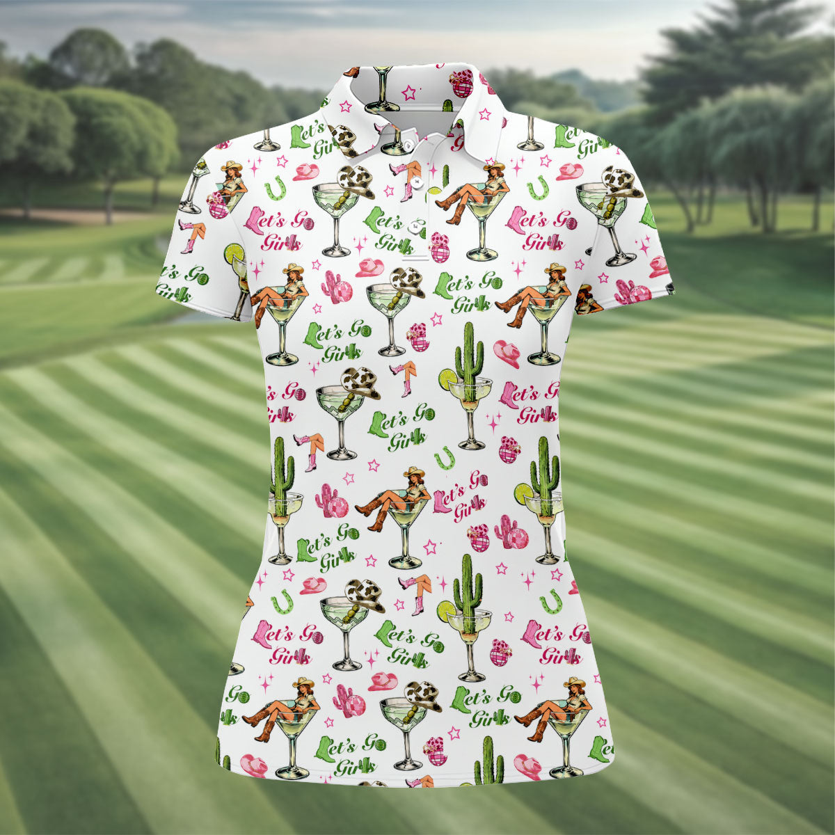 Let's Go Girls Cowgirl Margarita Golf Polo Shirt, Ladies Golf Shirts, Women's Golf Polo