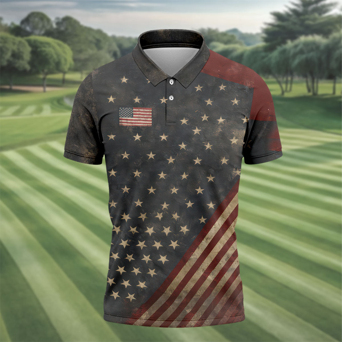 Men's 1776 Independence Day Stars Stripes Polo Golf Shirt, Patriotic 4th Of July Golf Shirts For Men