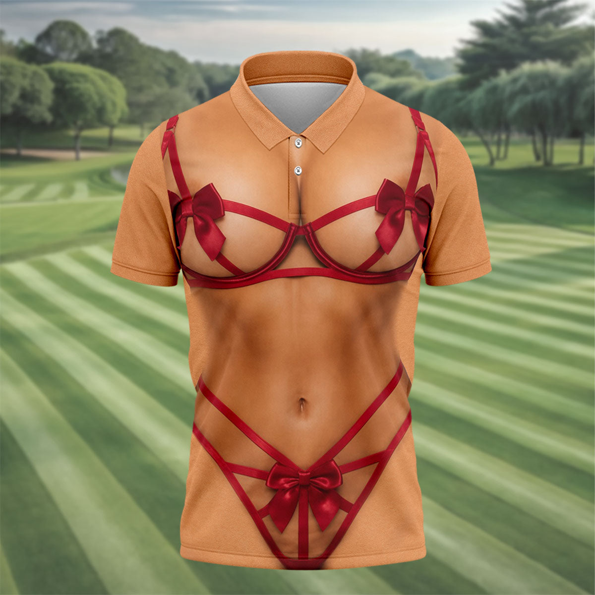 Funny Red Ribbon Lingerie Costume Polo Shirt, Men's Golf Shirt, Golf Apparel For Men