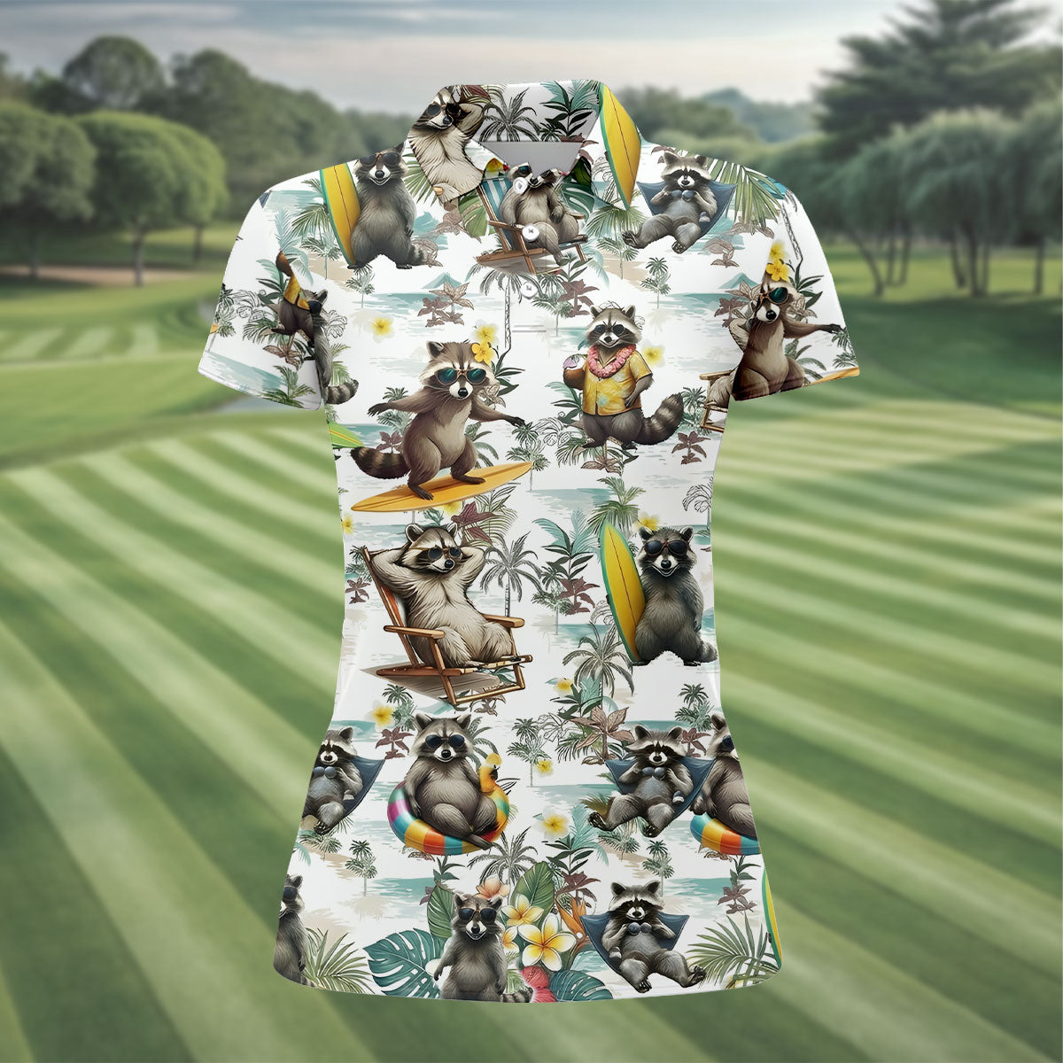 Raccoon Beach Vacation Hawaiian Shirt, Hawaiian Shirt For Women, Tropical Button Up Shirt