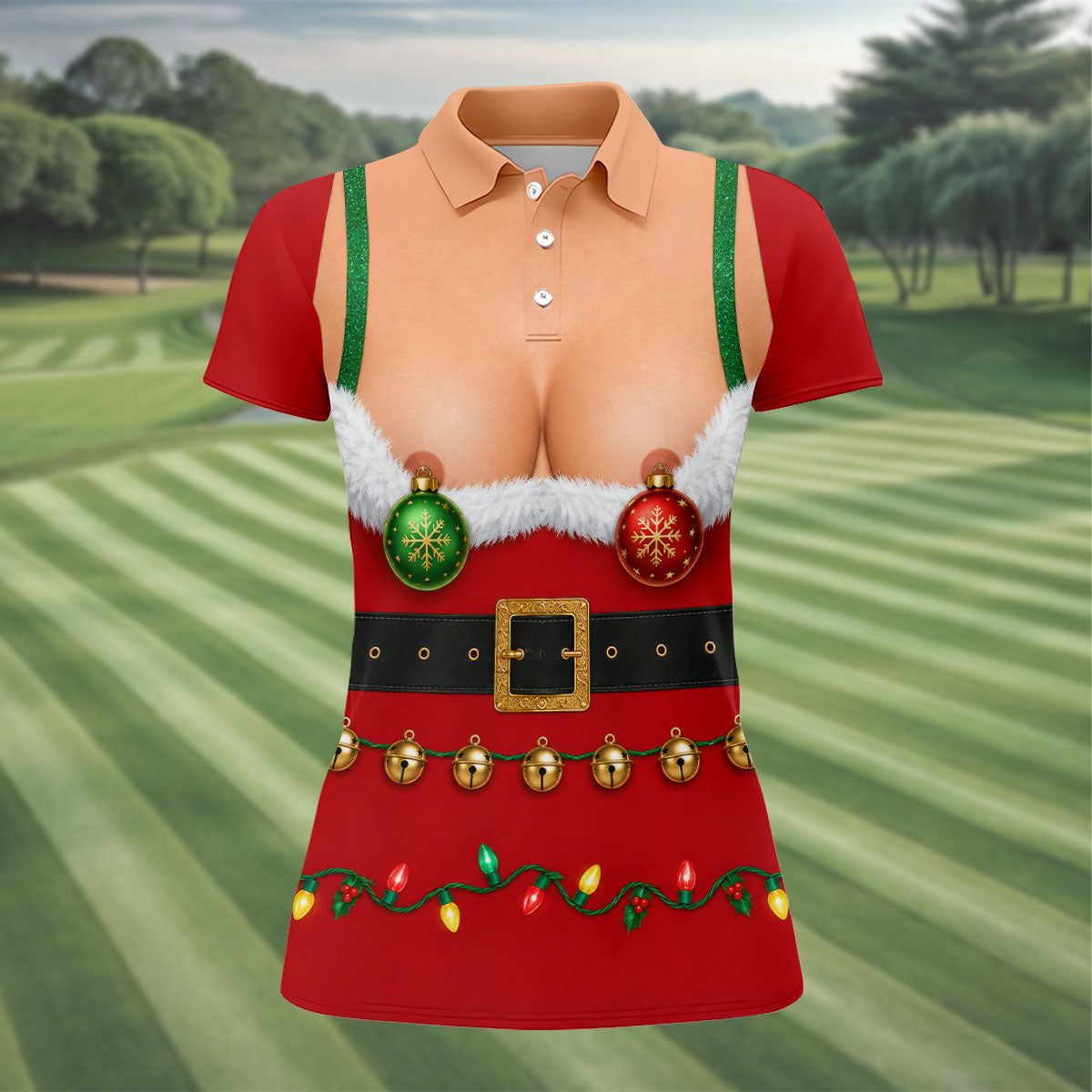 Funny Christmas Ornament Bra Golf Polo Shirt, Christmas Golf Shirt, Ladies Golf Shirts