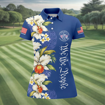 We The People Floral Pattern US Flag Golf Shirt, 250 Years 4th Of July Golf Shirt For Women