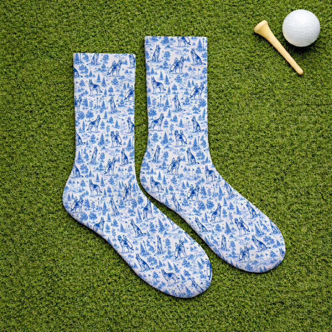 Toile De Jouy German Shepherd Golf Socks, German Shepherd Pattern Golf Sock, Dog Dad Golf Gift
