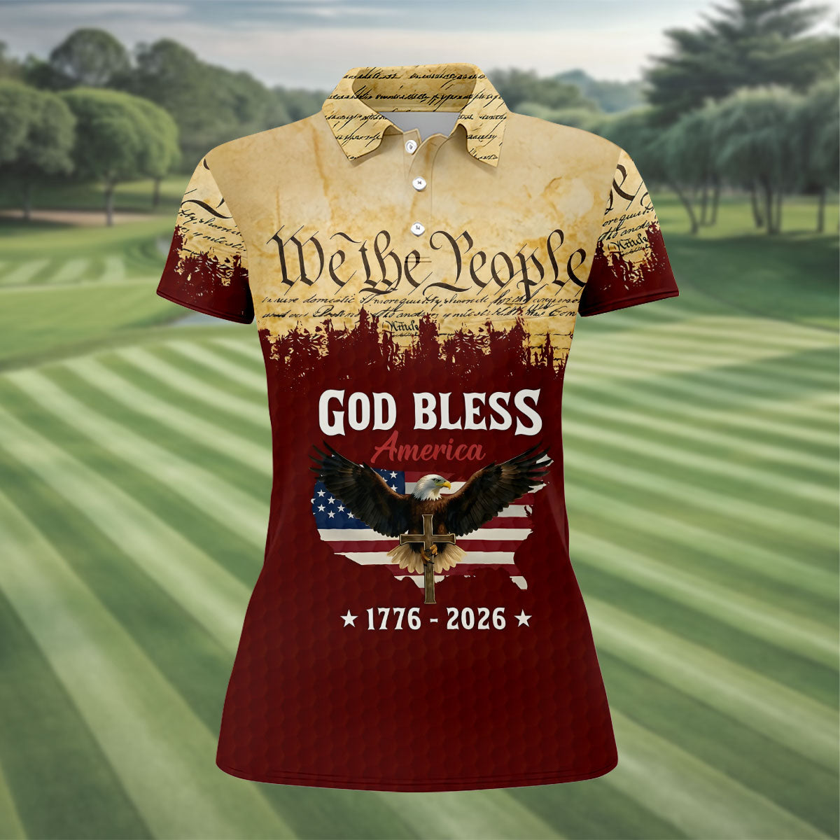 We The People God Bless America Patriotic Golf Shirt, 250 Years 4th Of July Golf Shirt For Women