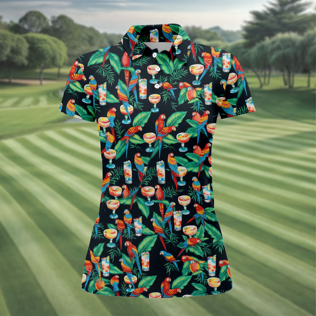 Colorful Parrots Margaritas Cinco De Mayo Celebration Fiesta Themed Tropical Pattern Golf Shirt For Women