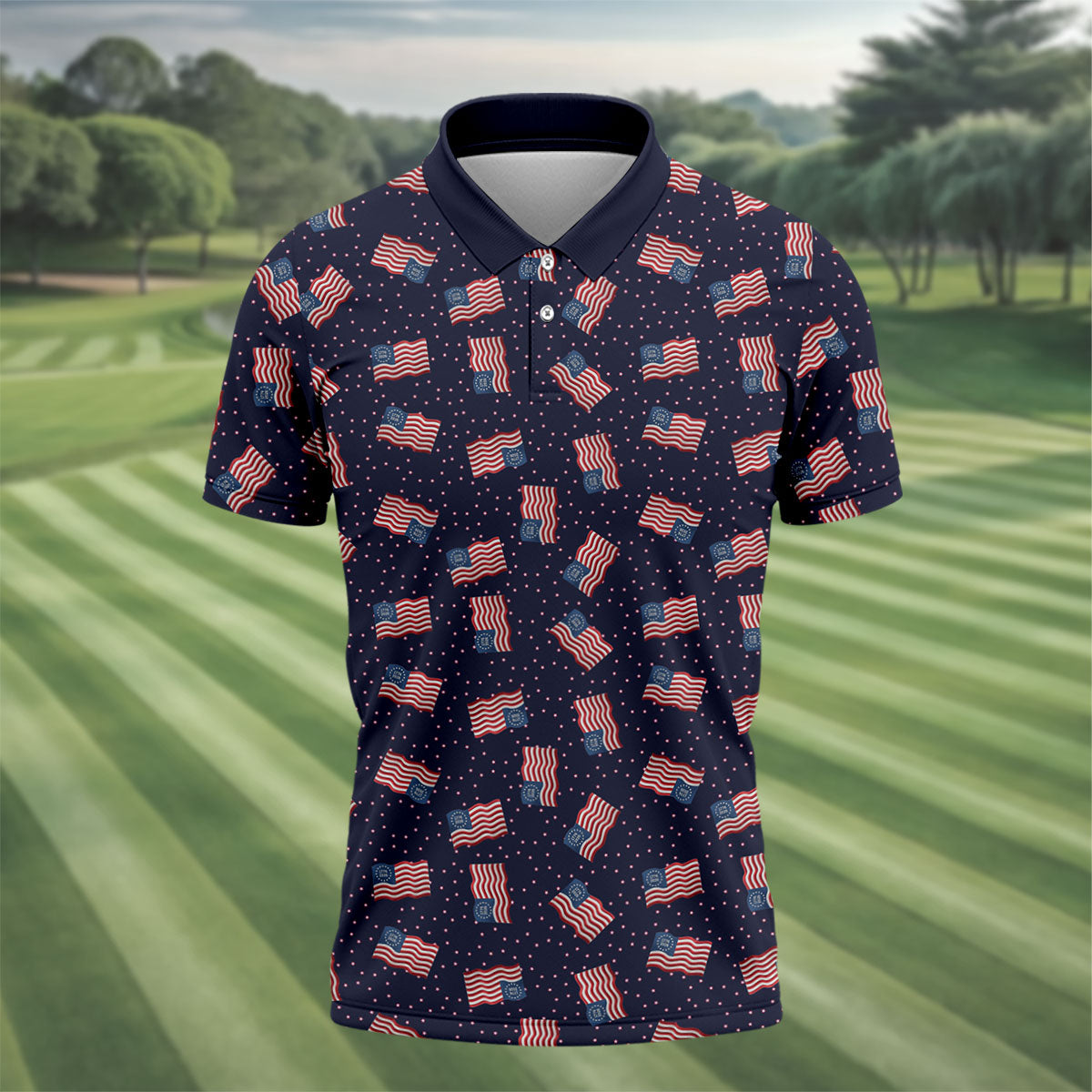 250th Anniversary Waving Flags Patriotic Golf Shirt, 4th Of July Golf Shirts For Men