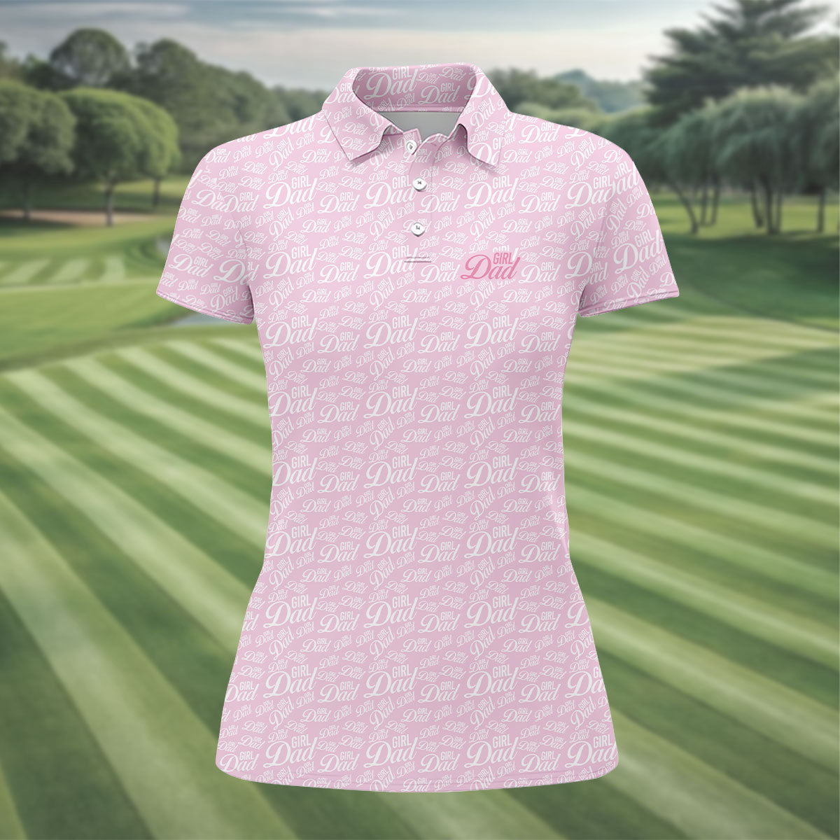 Pink Girl Dad All Over Print Golf Polo Shirt, Ladies Golf Tops, Performance Golf Shirt
