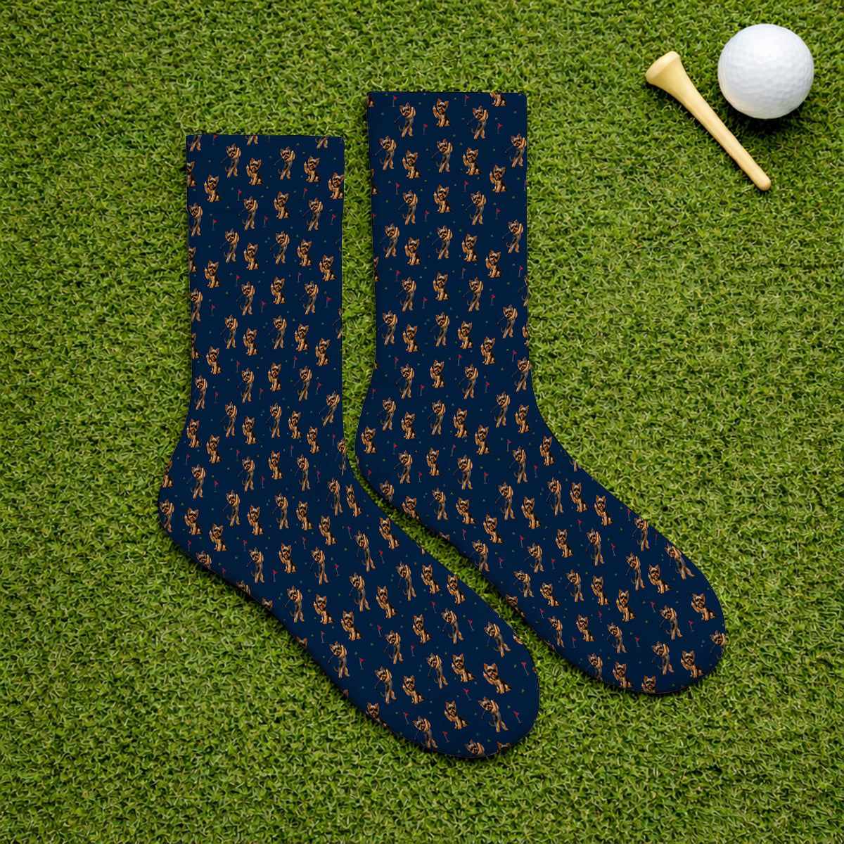Funny Yorkshire Terrier Golf Socks, Cool Yorkie Pattern Golf Sock, Gift For Golf Lovers