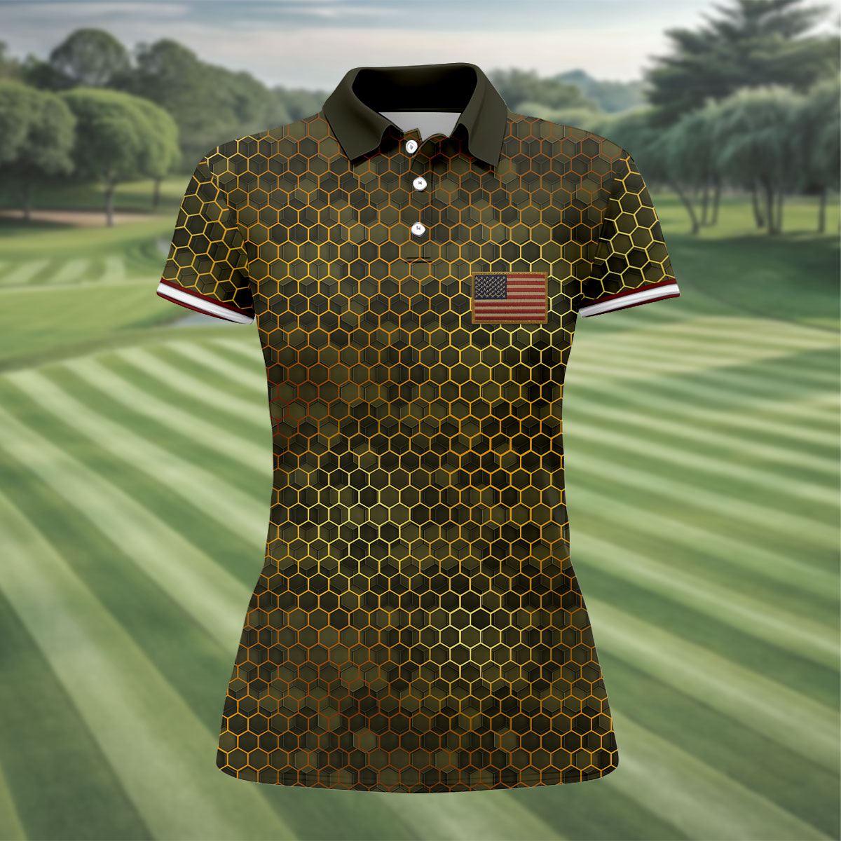 Hexagonal Camo Patriotic 4th Of July Golf Shirt, 250 Years Golf Shirt For Women
