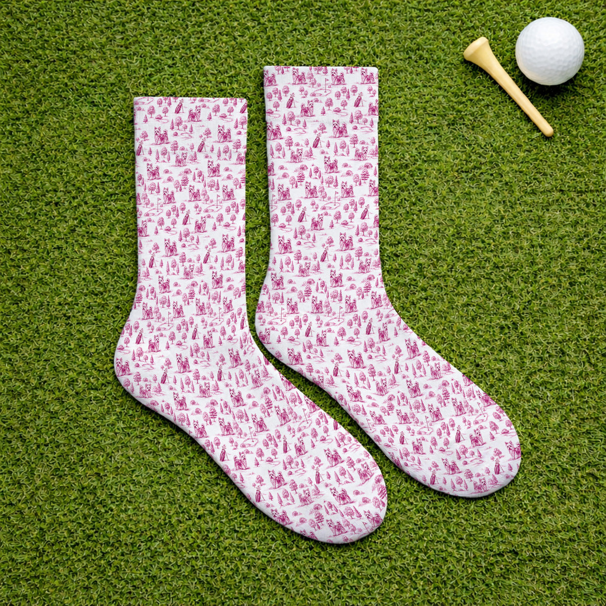 Yorkshire Terrier Toile De Jouy Golf Socks, Yorkie Pattern Golf Sock, Golf Gift For Golfer