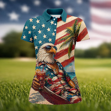 Cool Bald Eagle 250 Years American Flag Golf Shirt, Patriotic 4th Of July Golf Shirt For Women