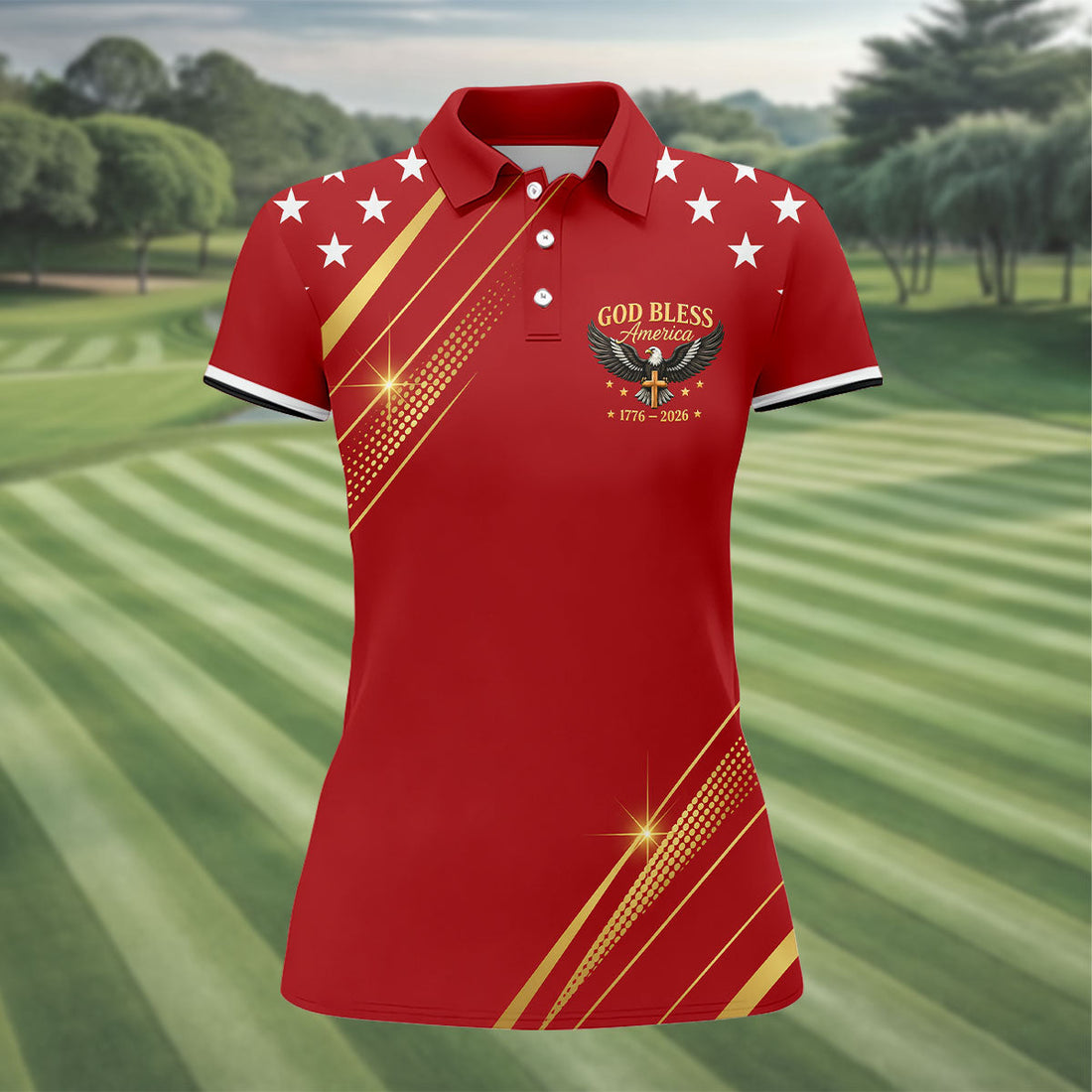 God Bless America 1776–2026 Polo Shirt, 250 Years USA Patriotic Golf Shirt, 4th Of July Golf Shirt, Golf Tops For Women, Golfing Apparel