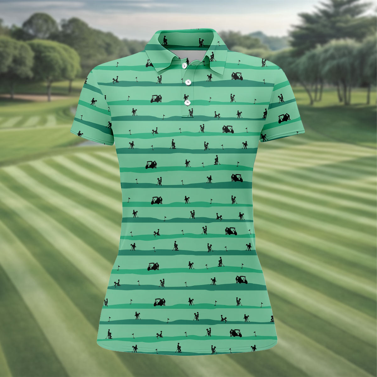 Funny Golf Couple Silhouette Pattern Polo Shirt, Golf Tops For Women, Ladies Golf Shirts