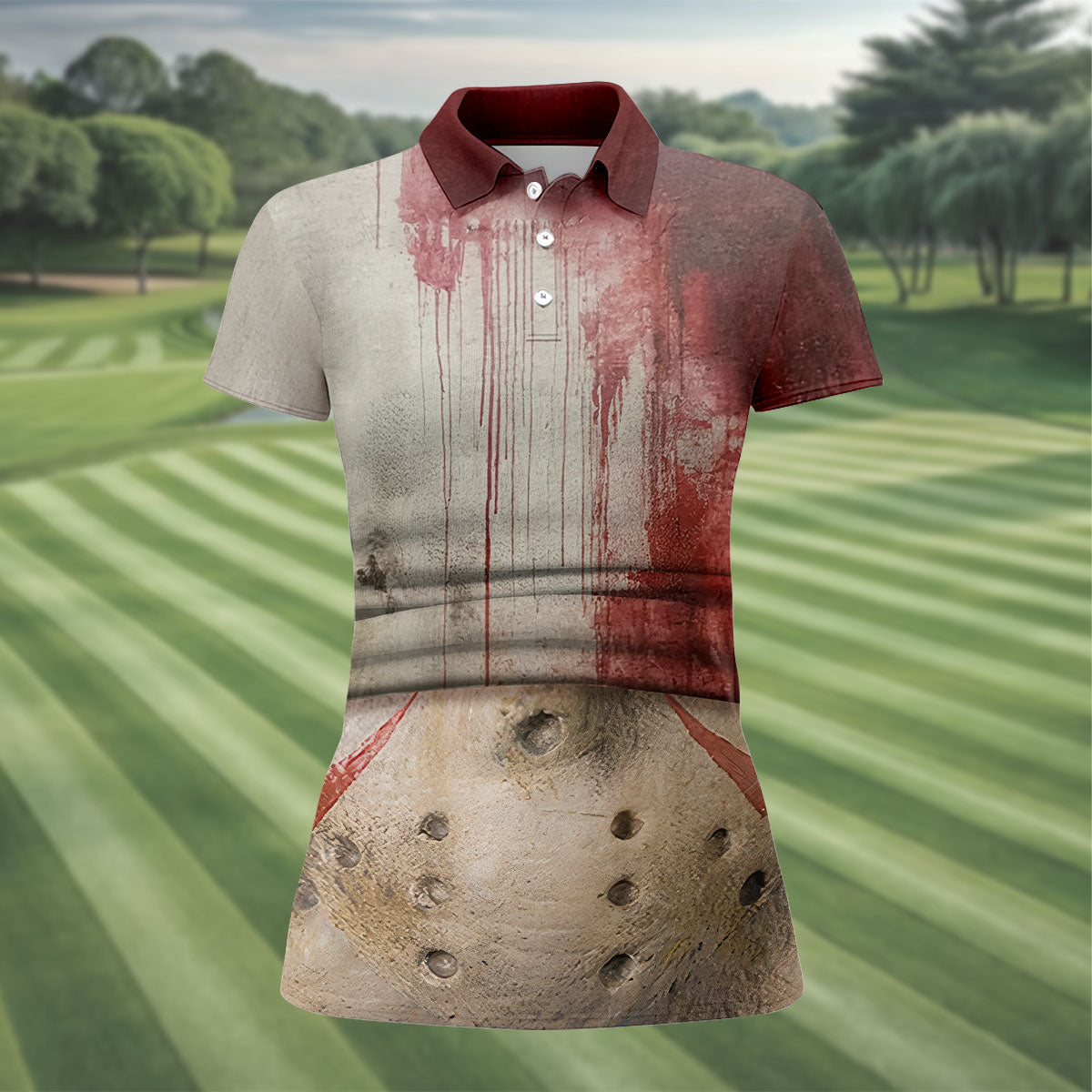 Hockey Mask Horror Character Halloween Polo Shirt, Golf Shirts For Women, Womens Golf Tops