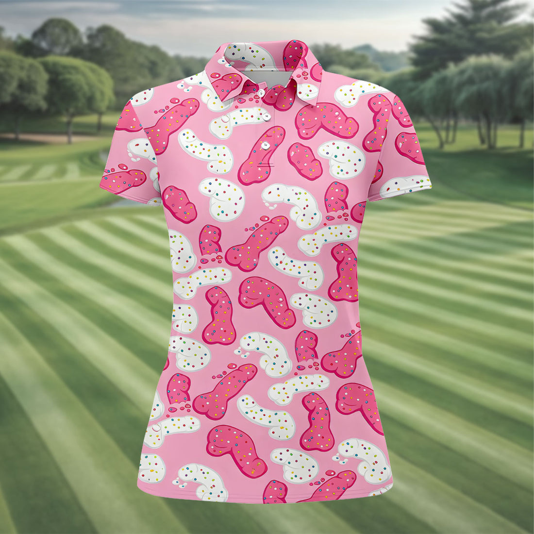 Funny Pink Frosted Cookie Adult Golf Shirt, Women’s Golf Tops, Golf Polo For Women