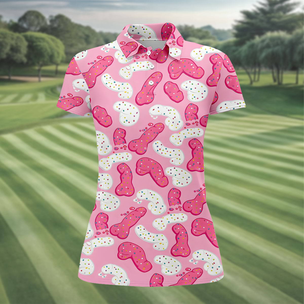 Funny Pink Frosted Cookie Adult Golf Shirt, Women’s Golf Tops, Golf Polo For Women
