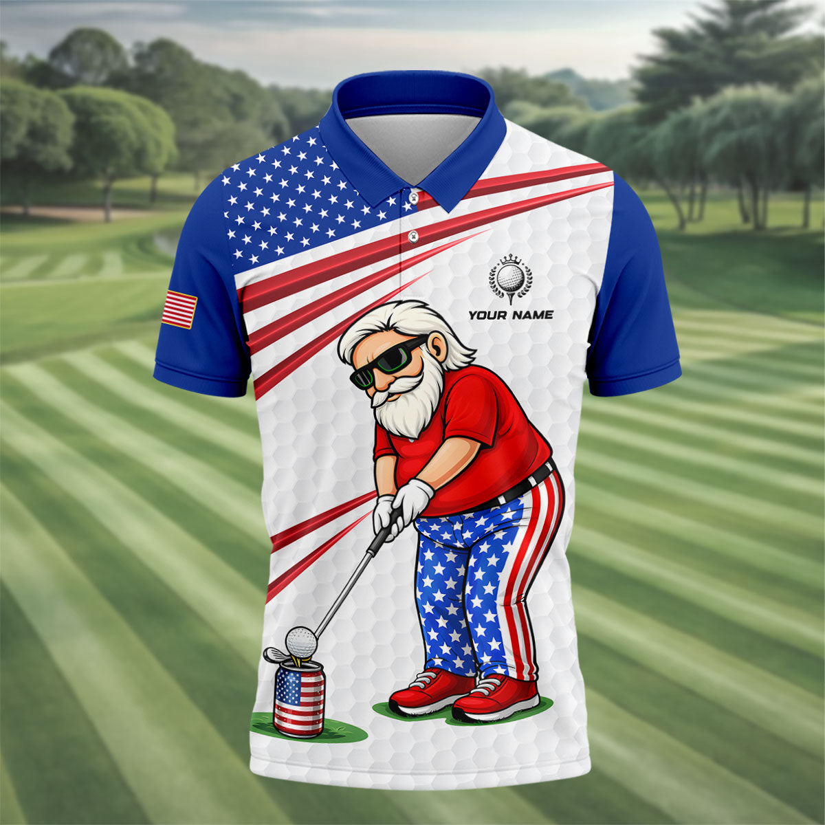 Stop Looking At My Putt Golf Ball Pattern 250 Years Patriotic 4th Of July Golf Shirts For Men