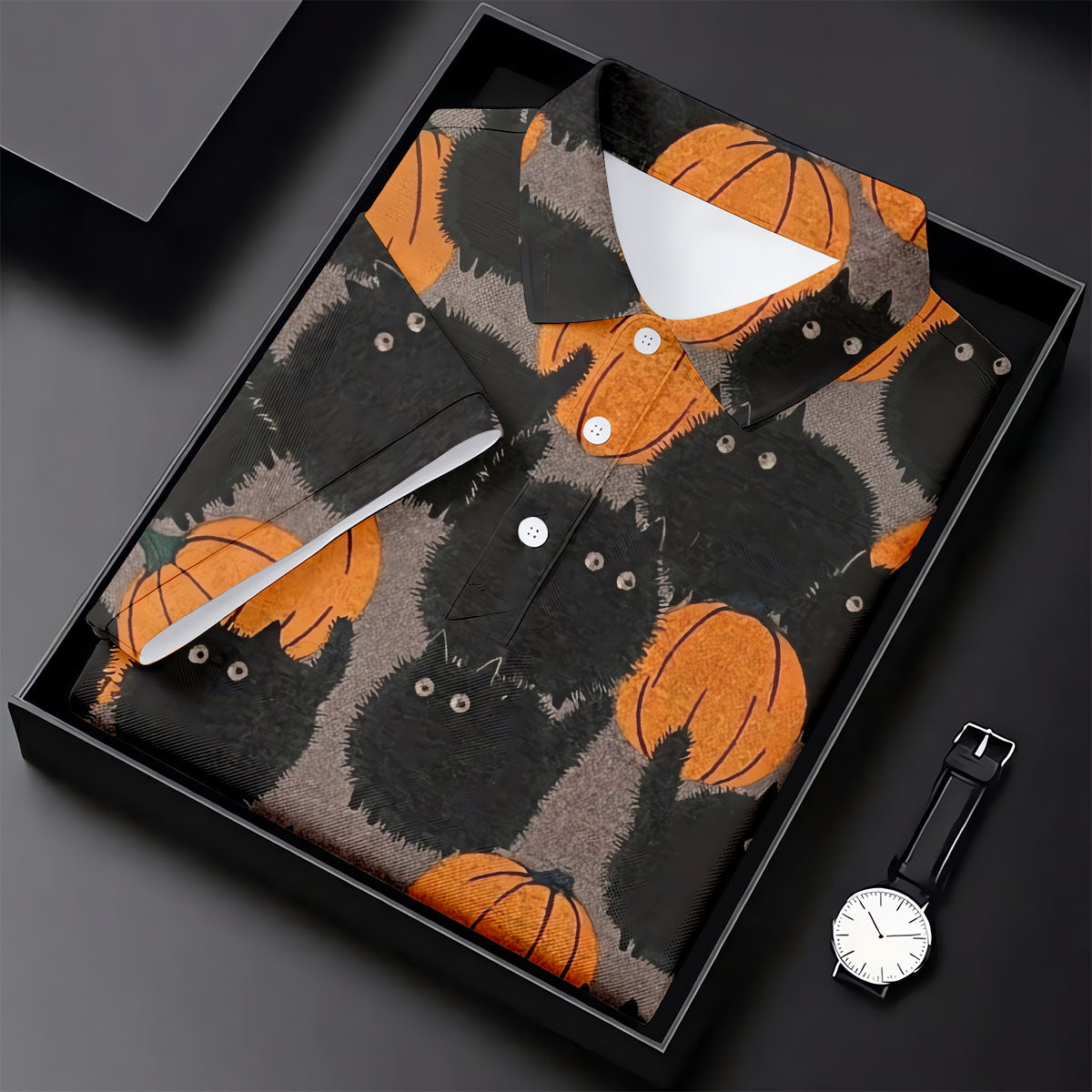 Black Cat Pumpkin Halloween Golf Polo Shirt, Women's Golf Apparel, Golf Shirts For Women