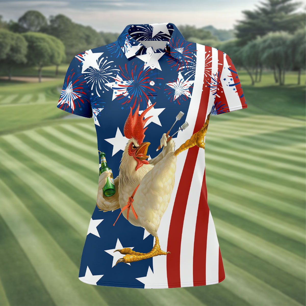Funny Rooster Red White Blue 4th Of July Golf Shirt, 250 Years Golf Shirt For Women