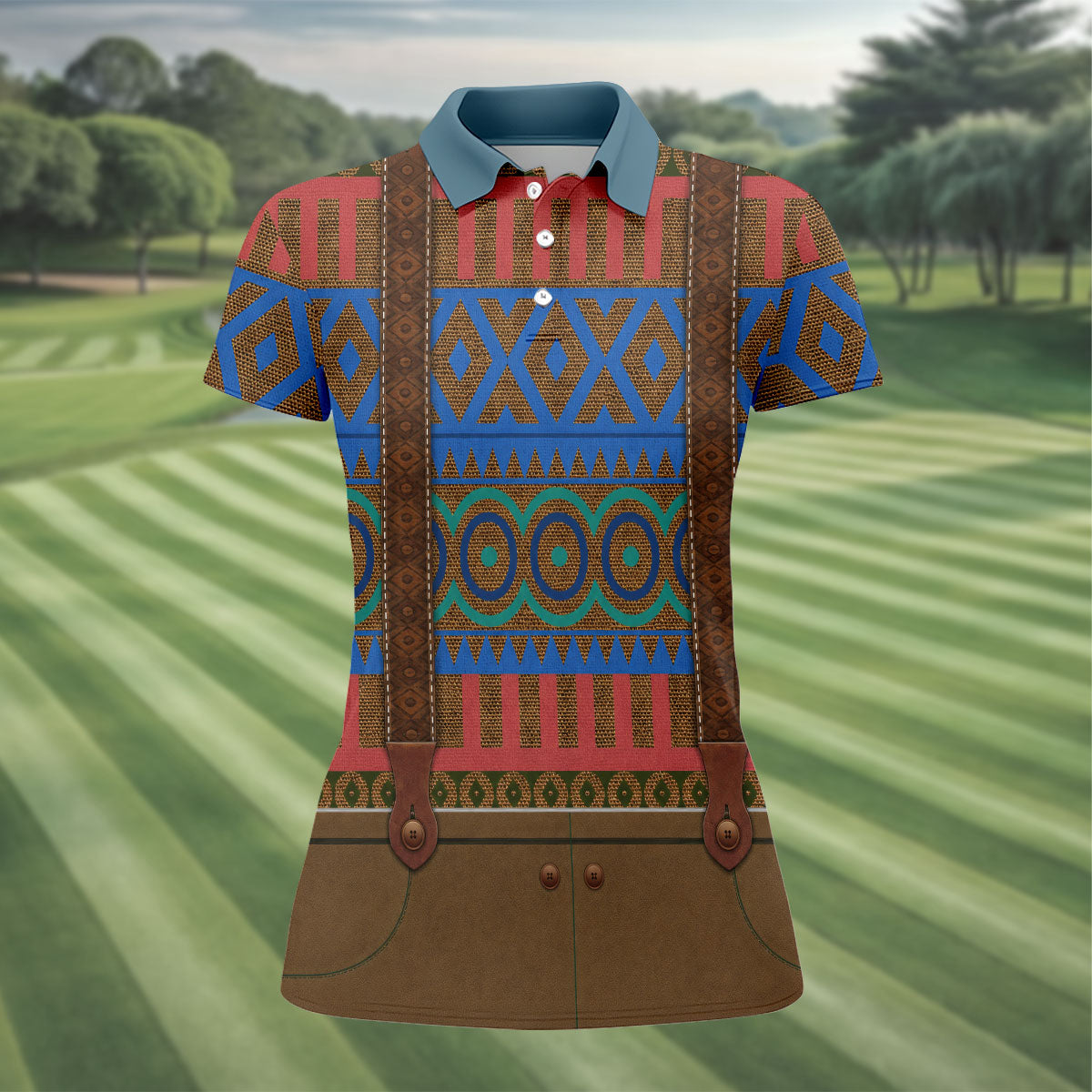 Tribal Suspender Pattern Halloween Golf Polo Shirt, Golf Polo For Women, Printed Golf Shirt
