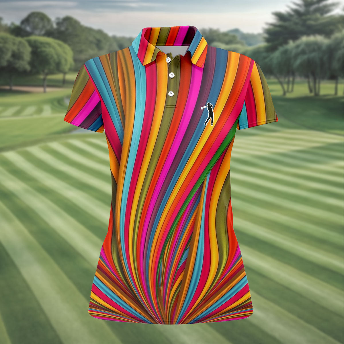 Rainbow Wave Golfer Silhouette Cinco De Mayo Celebration Fiesta Themed Golf Shirt For Women