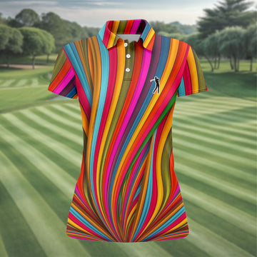 Rainbow Wave Golfer Silhouette Cinco De Mayo Celebration Fiesta Themed Golf Shirt For Women