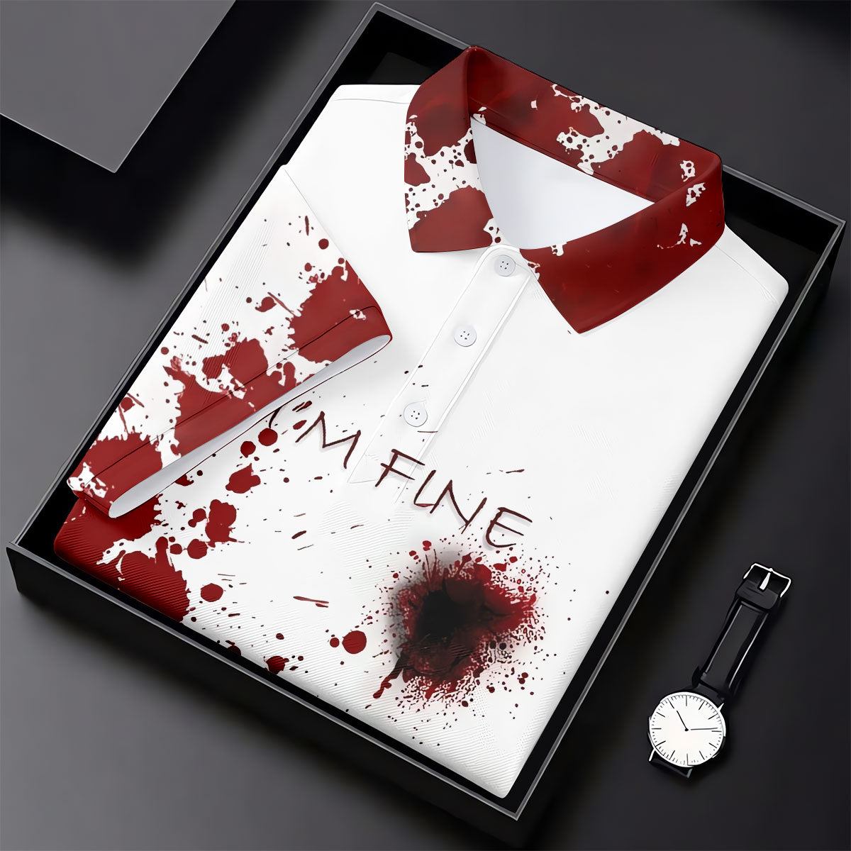 I'm Fine Bloody Splatter Horror Halloween Golf Polo Shirt, Ladies Golf Shirt, Printed Golf Shirt