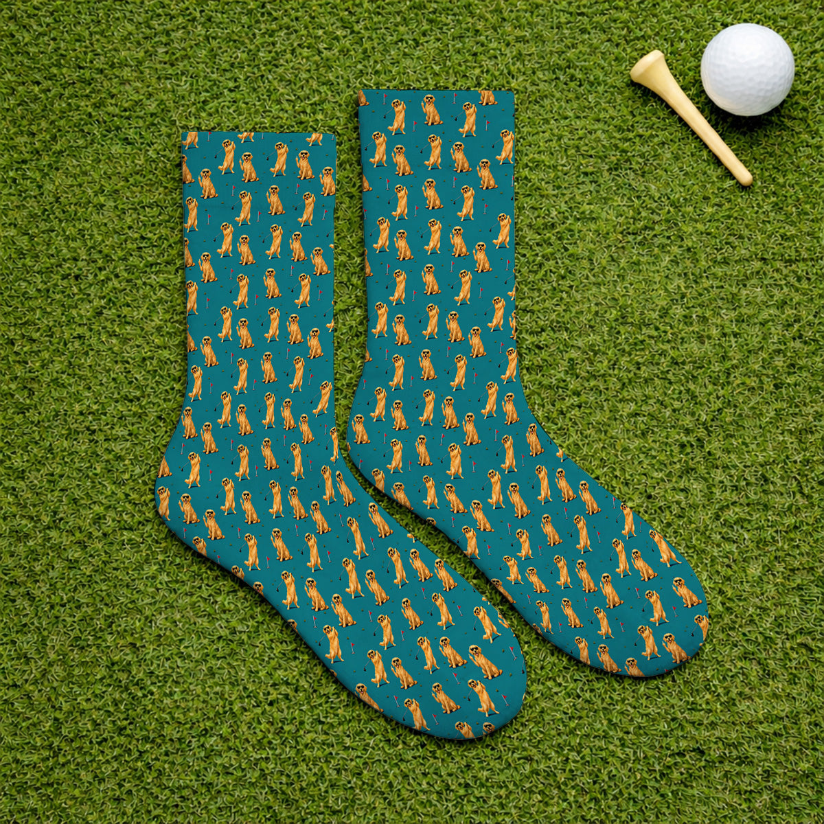 Golden Retriever Fairway Golf Socks, Golf Dog Pattern Sock, Gift For Golden Retriever Owners